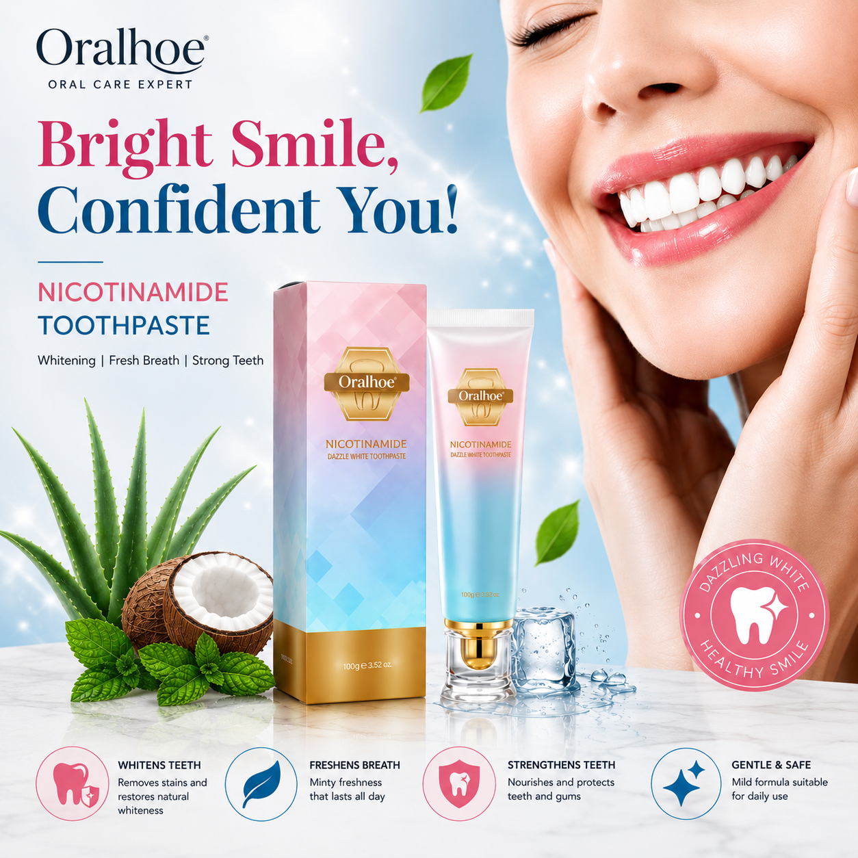 Oralhoe – Nicotinamide Dazzle White Toothpaste for Teeth Whitening (Free Shipping)